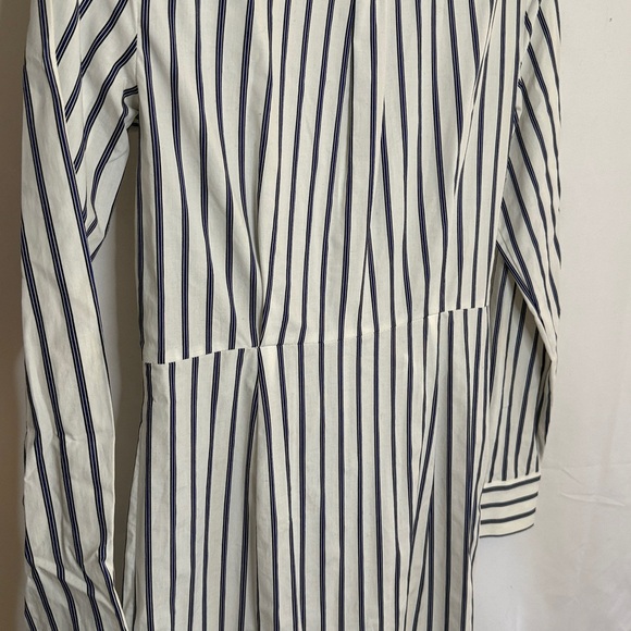 NEW Calvin Klein 100% Cotton Tie Waist Shirt Dress - White Blue Black Stripe  4 - Picture 10 of 13
